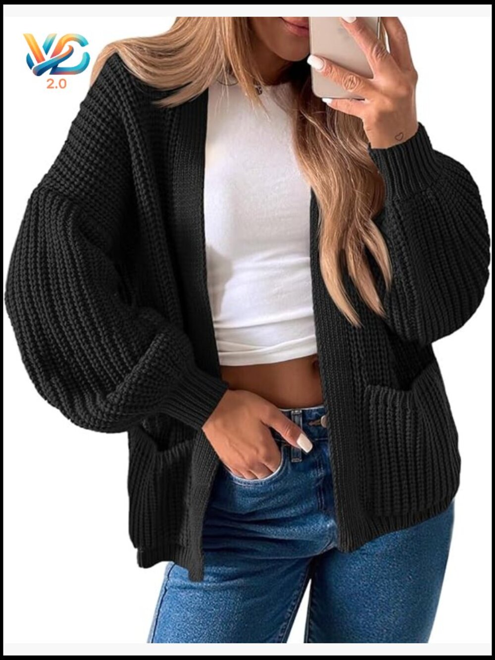 Oversized Chunky Ribbed Knit Cardigan Lantern Sleeve Open Front Fall Coat